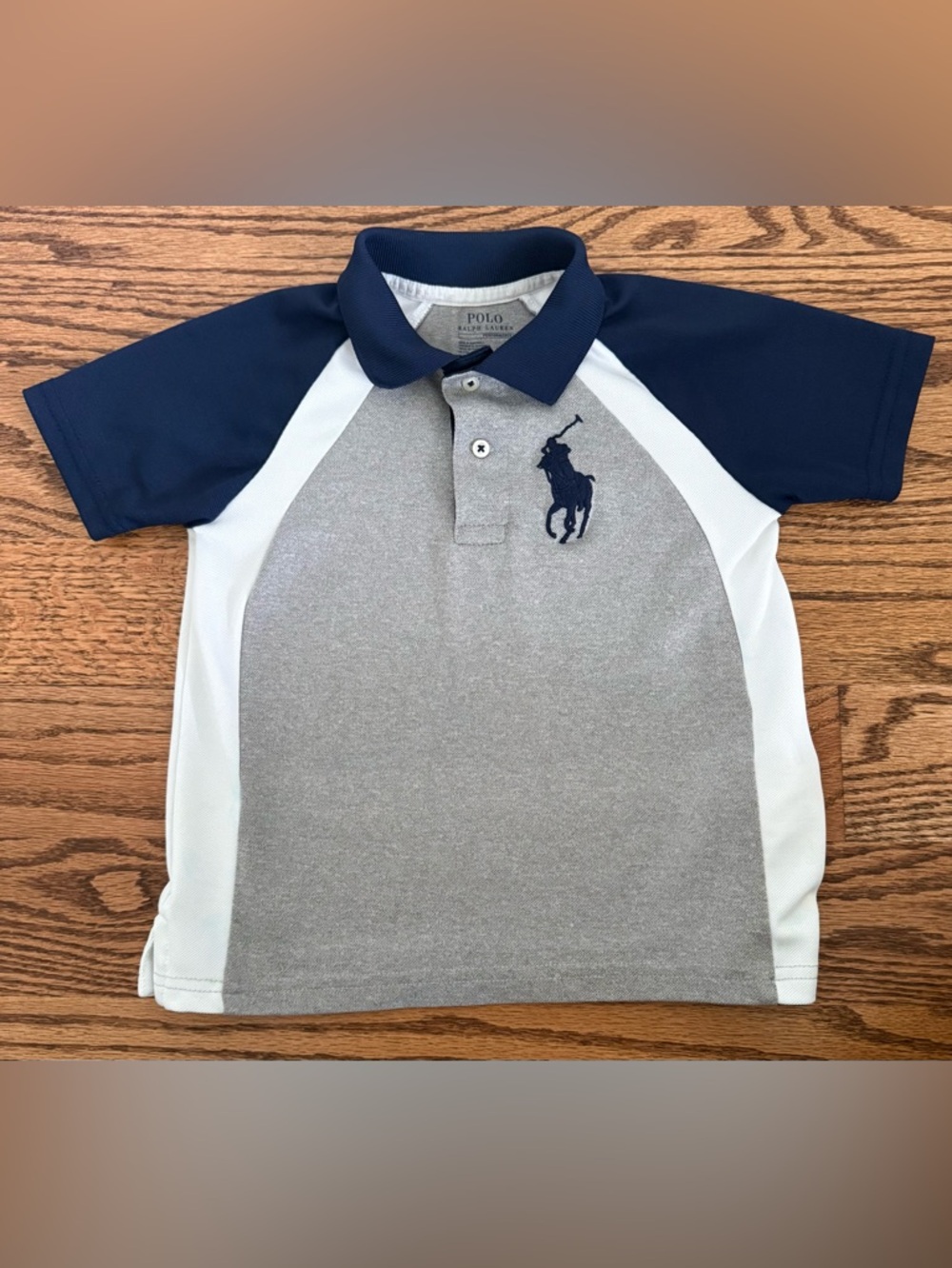 Polo by Ralph Lauren Boys Grey, White & Navy Performance Polo Shirt 3/3T